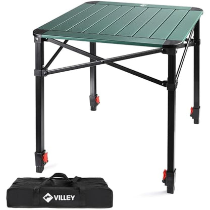 VILLEY Camping Table Folding, Lightweight Roll Up Aluminum Camp Table with Carry Bag, Adjustable Height Portable Outdoor Table for Picnic, Beach, Hiking, Fishing, Medium