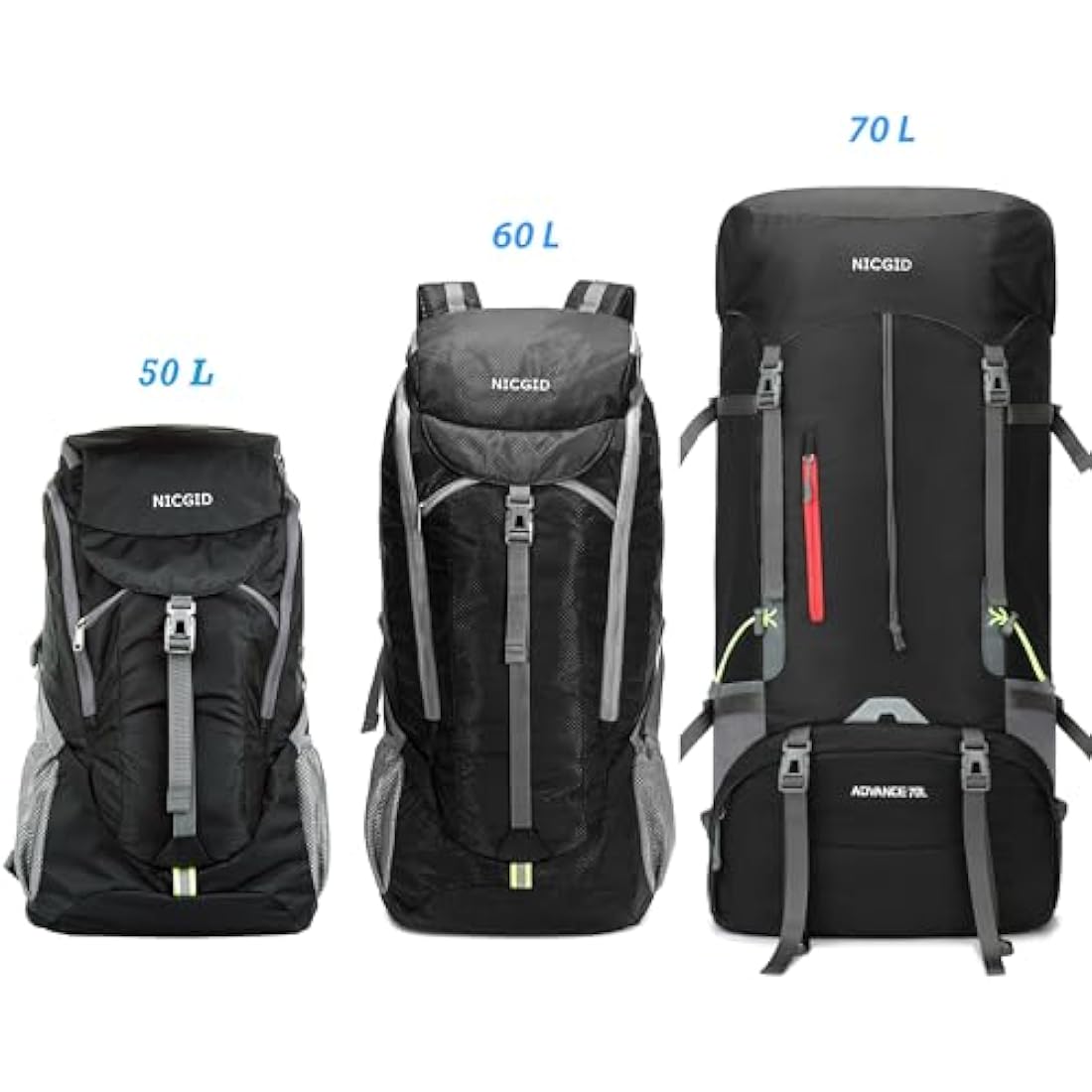 Nicgid 70L Lightweight Hiking Backpack Foldable Multi-Functional Travel Bag Water Resistant Casual Camping Rucksack for Men Women Outdoor Sport Mountain