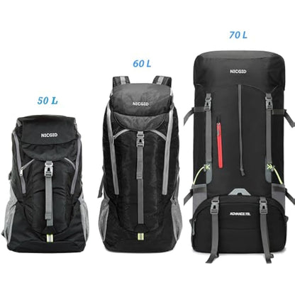 Nicgid 70L Lightweight Hiking Backpack Foldable Multi-Functional Travel Bag Water Resistant Casual Camping Rucksack for Men Women Outdoor Sport Mountain