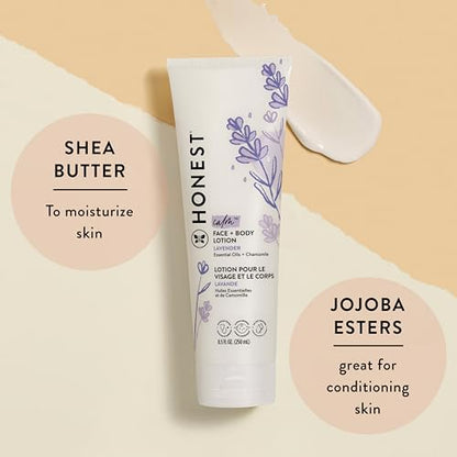 Honest Calming Lavender Hypoallergenic Face And Body Lotion With Naturally Derived Botanicals, Dreamy Lavender, 8.5 Fluid Ounce