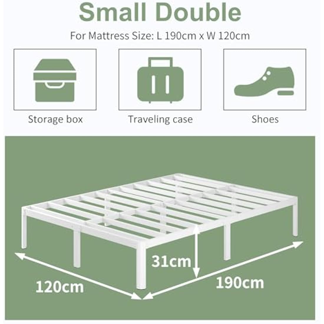 Lutown-Teen Small Double Bed Frame 30.5 cm High with Rounded Corner Legs, Heavy Duty Metal Bed Frame Small Double 4ft with Steel Slats Support, Noise Free, Easy Assembly, White
