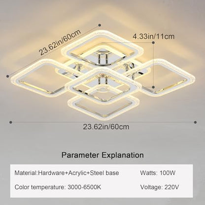 Qcyuui LED Ceiling Light Square, Modern Flush Mount Chandelier Lighting,Dimmable Bedroom Ceiliing Lamps Nordic Design for Living Room