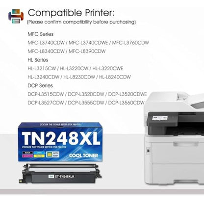 TN248 TN248XL TN-248XL MFC-L3740CDWE Toner: Compatible for Brother DCP-L3560CDW MFC-L3760CDW TN-248 HL-L3240CDW TN 248XL 248 TN-248CMYK HL-L3220CWE MFC-L3740CDW MFC-L8390CDW DCP-L3520CDWE Cartridge