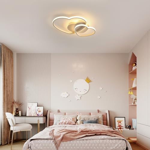 Riserva Dimmable LED Ceiling Light, 64W Heart Ceiling Lamp Modern, 3000K/4500K/6500K, Chandelier White with Remote Control for Bedroom, Dining Room, Kitchen, Children's Room