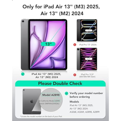 ESR for iPad Air 13 Inch Case M3/M2 (2025/2024) Case with Pencil Holder, Removable Magnetic Cover, Vertical Stand, Fully Supports Apple Pencil Pro and Pencil (USB-C), Rebound 360 Series, Black