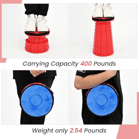 FXKS 2 Pack Folding Stool with Cushion,Retractable Portable Telescop Stool Max Load Capacity 400lbs, Lightweight Collapsible Stools for Fishing Camping Hiking Outdoor BBQ -Red