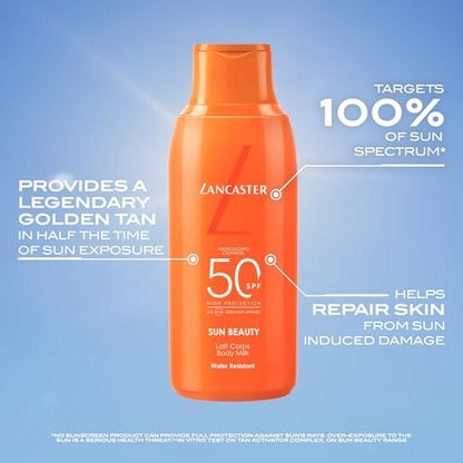 Lancaster Sun Beauty Body Milk SPF50 175ml, Photoaging Control, Broad Spectrum Sun Protection, Lightweight Texture & Non-Greasy, Water Resistant Formula, Suitable for All Skin Types, Vegan