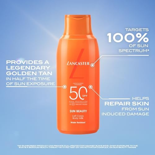 Lancaster Sun Beauty Body Milk SPF50 175ml, Photoaging Control, Broad Spectrum Sun Protection, Lightweight Texture & Non-Greasy, Water Resistant Formula, Suitable for All Skin Types, Vegan