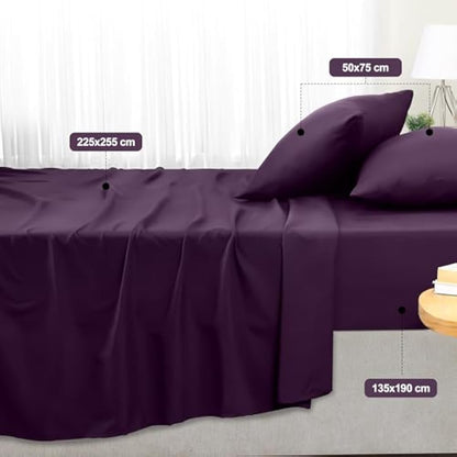 Utopia Bedding Bed Sheet Set Double, Purple, 4 Piece – Fitted Sheet, Flat Sheet with 2 Pillow Cases 50x75 – Wrinkle, Shrinkage and Fade Resistant – Soft Brushed Polyester Microfiber Fabric