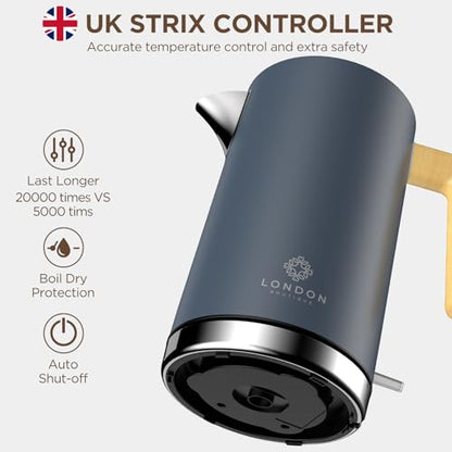 London Boutique Electric Kettle, Stainless Steel kettles Electric, Cordless Fast Boil Electric kettle with Wood Effect, Boil Dry Protection,