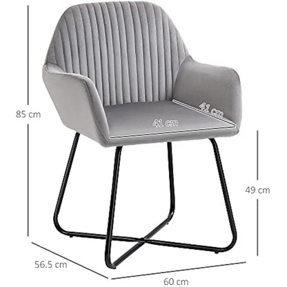 HOMCOM Modern Accent Chair, Velvet-Feel Fabric Upholstered Armchair with Metal Base for Living Room, Grey