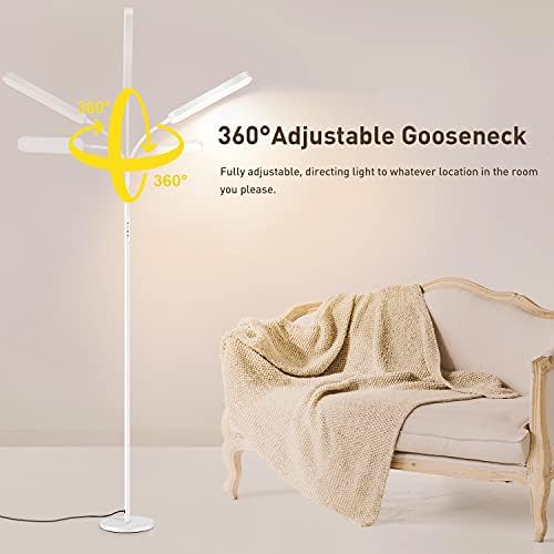 OUTON LED Floor Lamp 15W 1500LM, Dimmable Adjustable Modern Standing Lamp with 4 Color Temperature, Remote & Touch Control, 1 Hour Timer for Reading Living Room Bedroom Office Sewing (White)