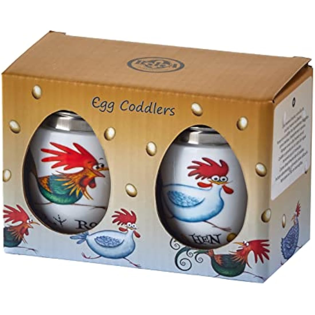 BIA International - Set Of 2 Porcelain Egg Coddlers - Chasing Chickens Design By Clare Mackie - Egg Boiler Kitchen Gadgets - Sous Vide Cooking Pot