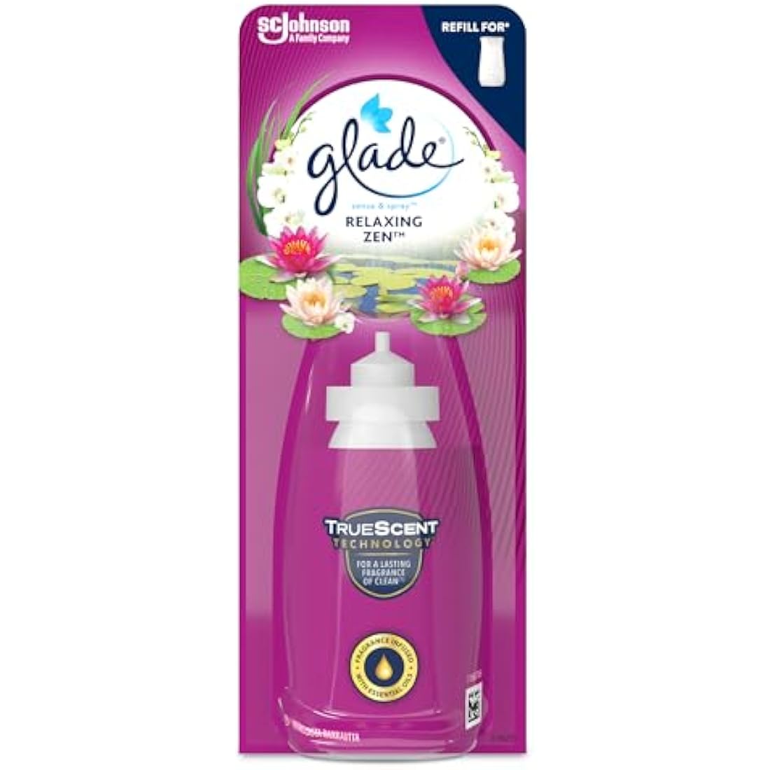 Glade Sense & Spray Air Freshener Refill, Motion Activated Automatic Room Spray and Odour Eliminator for Home, Relaxing Zen, Pack of 3 (3 x 18ml)