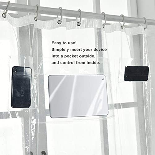 Plutreas Shower Curtain Liner with 9 Pockets, 72in x 72in (Clear)