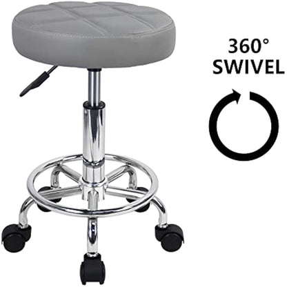 KKTONER Round Rolling Stool Chair PU Leather Height Adjustable Swivel Drafting Work SPA Shop Salon Stools with Wheels Office Chair Small (Gray)