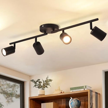 ANWIO 4 Black GU10 Spotlight Ceiling Lights,Bedroom Kitchen Lights Ceiling,GU10 Industrial Hallway Ceilings Light Fitting,Spot Light Bar Indoor Adjustable Light Ceilings Spot Lamp(EUS-EA190811-10)