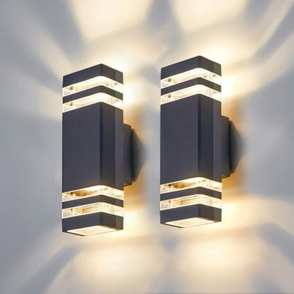 CELAVY Outdoor Wall Lights Mains Powered Outside Up Down Lights, IP65 LED Porch Front Door Light, Waterproof Square GU10 Exterior Modern Lighting External Sconce for House 2 Pack, Anthracite Grey