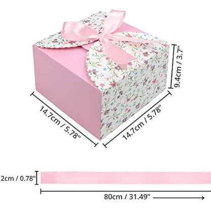 Belle Vous Scalloped Paper Square Gift Boxes with Ribbon (20 Pack) - 14.7 x 14.7 x 9.4cm/5.78 x 5.78 x 3.7 Inches - Small Boxes for DIY Wedding and Party Gifts/Favours, Handmade Soap & Candy