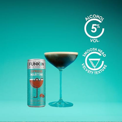 Funkin Espresso Martini Pre-Mixed Cocktail Cans 200 ml (Case of 12) - Premium Ready to Drink Cocktails - Bar Quality Drinks At Home - Nitro Infused