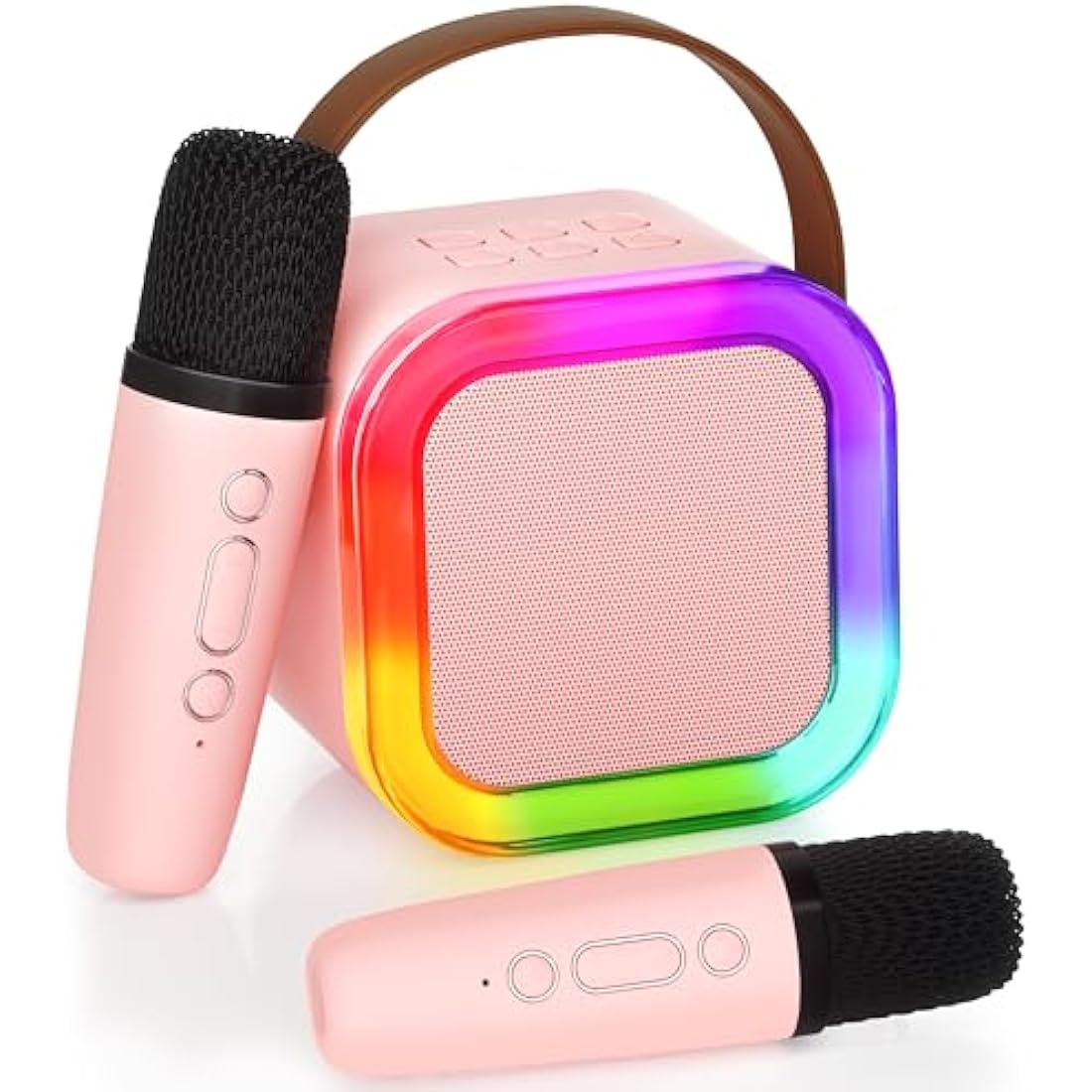 Ankuka Karaoke Machine for Kids Adults, Mini Portable Bluetooth Speaker with 2 Wireless Microphone, Kids Toys Birthday Gifts for Girls Ages 4, 5, 6, 7, 8, 9, 10, 12 +Year Old Family Home Party(Pink)