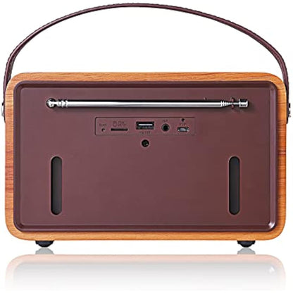 Roxel Retro D1 Vintage DAB+/FM Radio Wireless Speaker | Bedside Alarm Clock with Sleep Function. Rustic Exterior, Mains and USB Rechargeable, TF card, AUX and USB Compatible (Walnut)