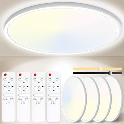 Yexati Bathroom Light 24W 3200LM 30cm Dimmable with Remote Control 6500K-3000K, IP54 LED Bathroom Light Ultra Thin Flush Ceiling Light Round for Kitchen Toilet Porch Bedroom Utility Room White 4 Pack