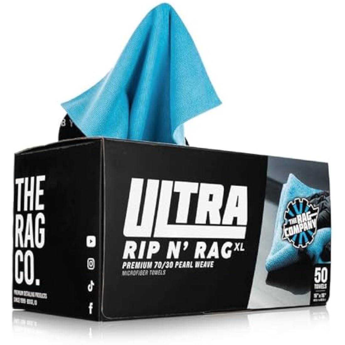 The Rag Company - Ultra Rip N' Rag XL Premium Reusable Pearl-Weave Microfiber Towels for Coatings, Glass, Detailing, Home, RV and More - 50 Count - Quality 70/30 Blend - 280gsm 16" x 16" - Ultra Blue