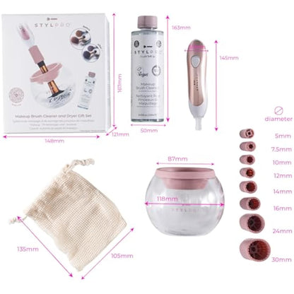 StylPro Gift Set Kit: Electric Makeup Brush Cleaner and Dryer Machine with 8 Brush Collars, Brush Cleanser - Fast, Automatic Spinning Brush Cleaner with Heat-Resistant Bowl (ROSE GOLD)