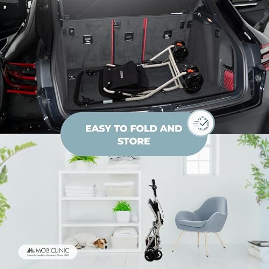 Mobiclinic®, Shopping Trolley with Seat, Mobility Walker, 21L, Coliseo, Walker for Adults, Foldable, Rollator, Trolley with Backrest, Shopping Trolley on Wheels, Bag Removable, Directional Locking