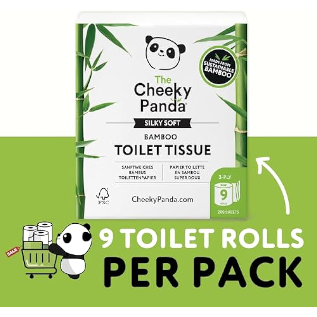 The Cheeky Panda Bamboo Toilet Paper – 9 Rolls of Toilet Paper | Plastic Free Packaging and Sustainable Toilet Tissue | 100% Compostable