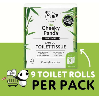 The Cheeky Panda Bamboo Toilet Paper – 9 Rolls of Toilet Paper | Plastic Free Packaging and Sustainable Toilet Tissue | 100% Compostable