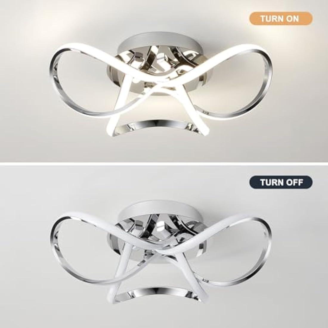 AUROLITE AL1016D Contemporary LED Chrome Semi Flush Ceiling Light, 36W 2200LM, Dimmable, 4000K Cool White, Modern Swirl Design, Ideal for Lounge, Living Room and Bedroom, 36 W