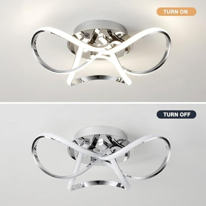 AUROLITE AL1016D Contemporary LED Chrome Semi Flush Ceiling Light, 36W 2200LM, Dimmable, 4000K Cool White, Modern Swirl Design, Ideal for Lounge, Living Room and Bedroom, 36 W