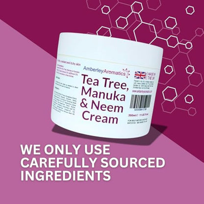 Tea Tree, Manuka & Neem Cream 350ml - Antibacterial, Anti-fungal, Antiseptic, Anti-Itch, Dry, Chapped & Cracked Skin, Eczema, Psoriasis, Jock Itch, Fungal infections. Fast Effective Relief