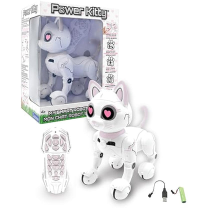 LEXIBOOK - Power Kitty® - Remote Control Robot Cat, Programmable Smart Robot, Light, Sound, White/Pink - KITTY01
