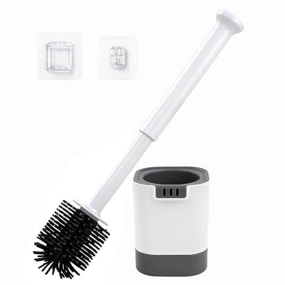 Vibrivio Silicone Toilet Brush with Holder Set, 2-in-1 Flexible Toilet Brush for Wand Mounting & Standing, White Silicone WC Brush No Drilling