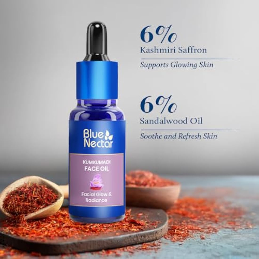 Blue Nectar Pure Kesar & Manjistha, Saffron & Indian Madder Face Oil - Original Indian Kumkumadi Oil for Face | Ancient Glow Serum for Brighter Skin & Instant Hydrating Serum (26 Herbs, 10ml)