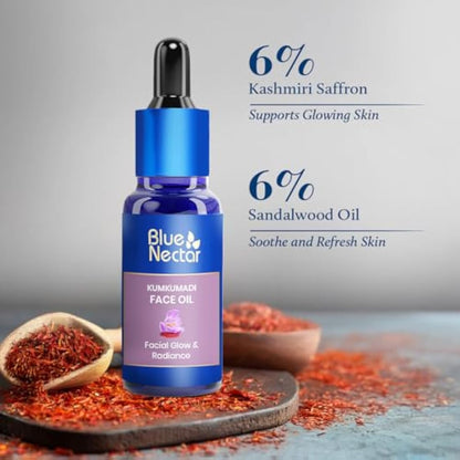 Blue Nectar Pure Kesar & Manjistha, Saffron & Indian Madder Face Oil - Original Indian Kumkumadi Oil for Face | Ancient Glow Serum for Brighter Skin & Instant Hydrating Serum (26 Herbs, 10ml)