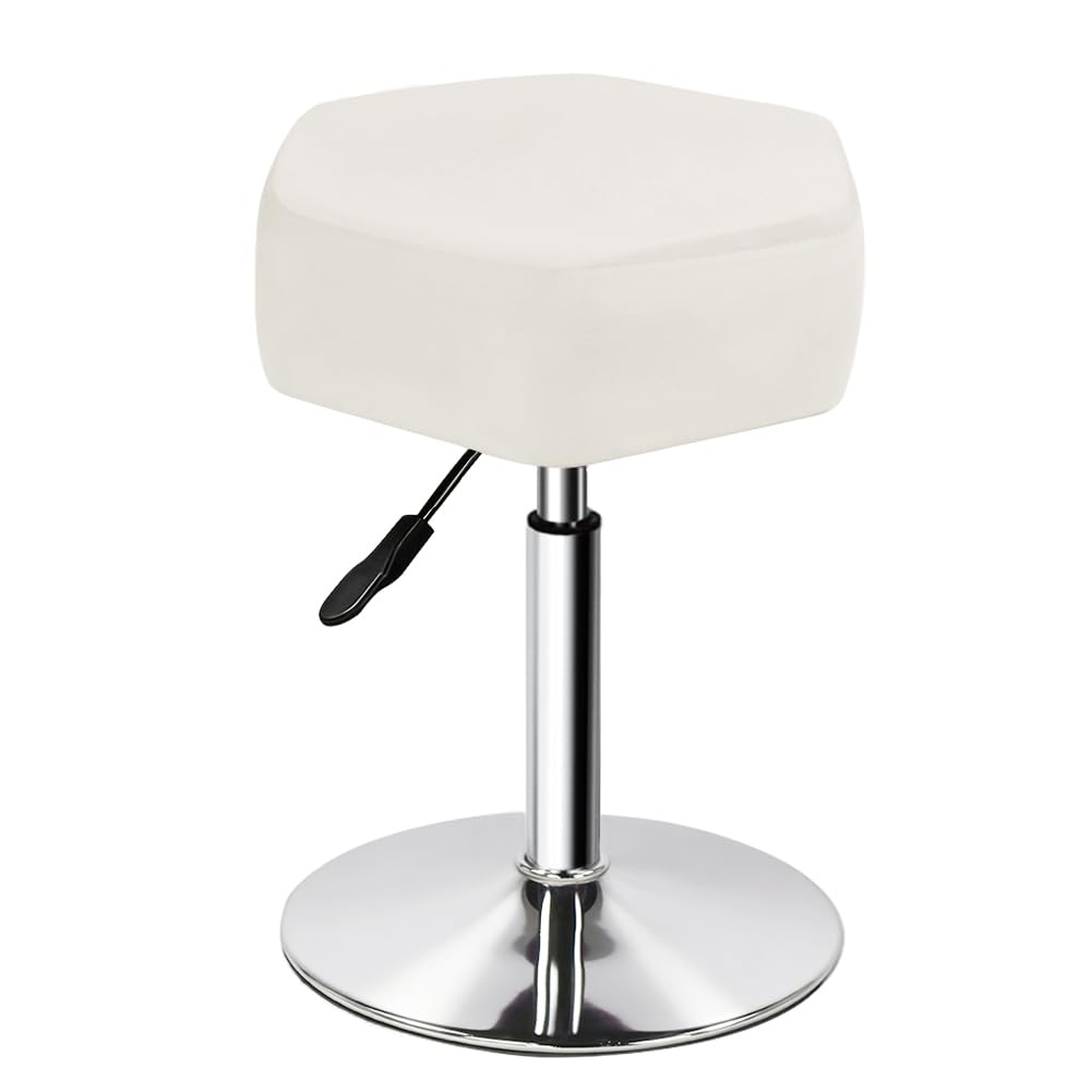 FURWOO Hexagon Beauty Stool with Velvet Cushion Height Adjustable Makeup Stool for Dressing Table Small(White)