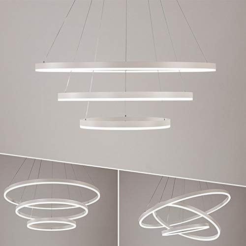 Modern LED Pendant Light, 3 Rings Collection White Paint, Adjustable Hanging Light Chandelier Contemporary Ceiling Light, Dimmable 2700K - 6500K, with Remote Control - 78W
