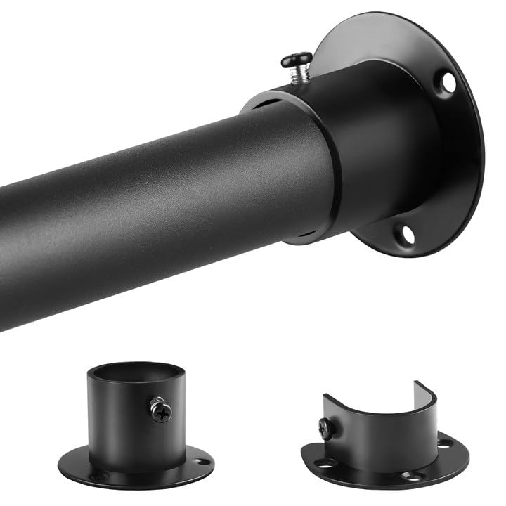 Wardrobe Rail Extendable, 32MM Stainless Steel Wardrobe Rod Black 74-160cm, Heavy Duty Clothes Hanging Pole With Screws and Fixing Sockets for