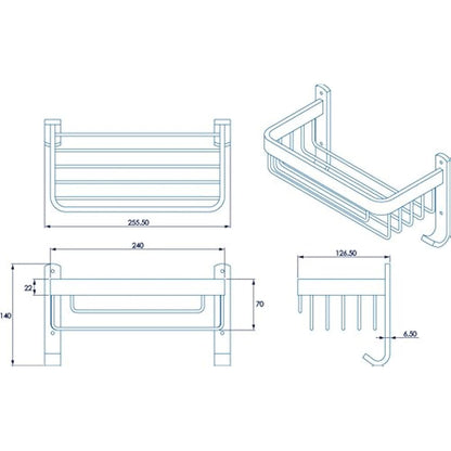 Croydex Aluminium Large Basket - Bathroom Storage Solution, Wall-Mounted Shower Caddy with Hooks, Chrome Bathroom Accessory, Rust-Free, Includes Wall Plugs & Screws, 5kg Load