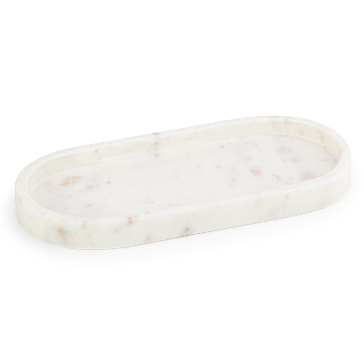 EHC Natural Marble Bathroom Vanity Tray - Oval, White, 25 x 11.5 x 2 cm - Countertop Sink Storage Tray Organiser for Cosmetic, Perfume, Home Decor