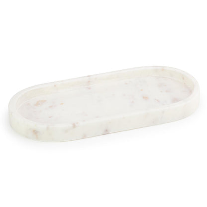 EHC Natural Marble Bathroom Vanity Tray - Oval, White, 25 x 11.5 x 2 cm - Countertop Sink Storage Tray Organiser for Cosmetic, Perfume, Home Decor