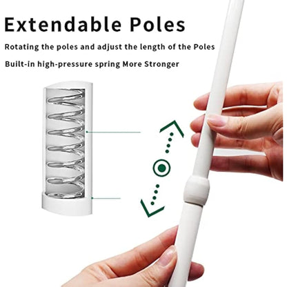 Vista 105-190cm Extendable Curtain Poles No Drill Tension Rods Extendable Curtain Rod Adjustable for DIY Projects, Cupboard, Kitchen, Bathroom, Bookshelf, Wardrobe, Window, 2 Pack White