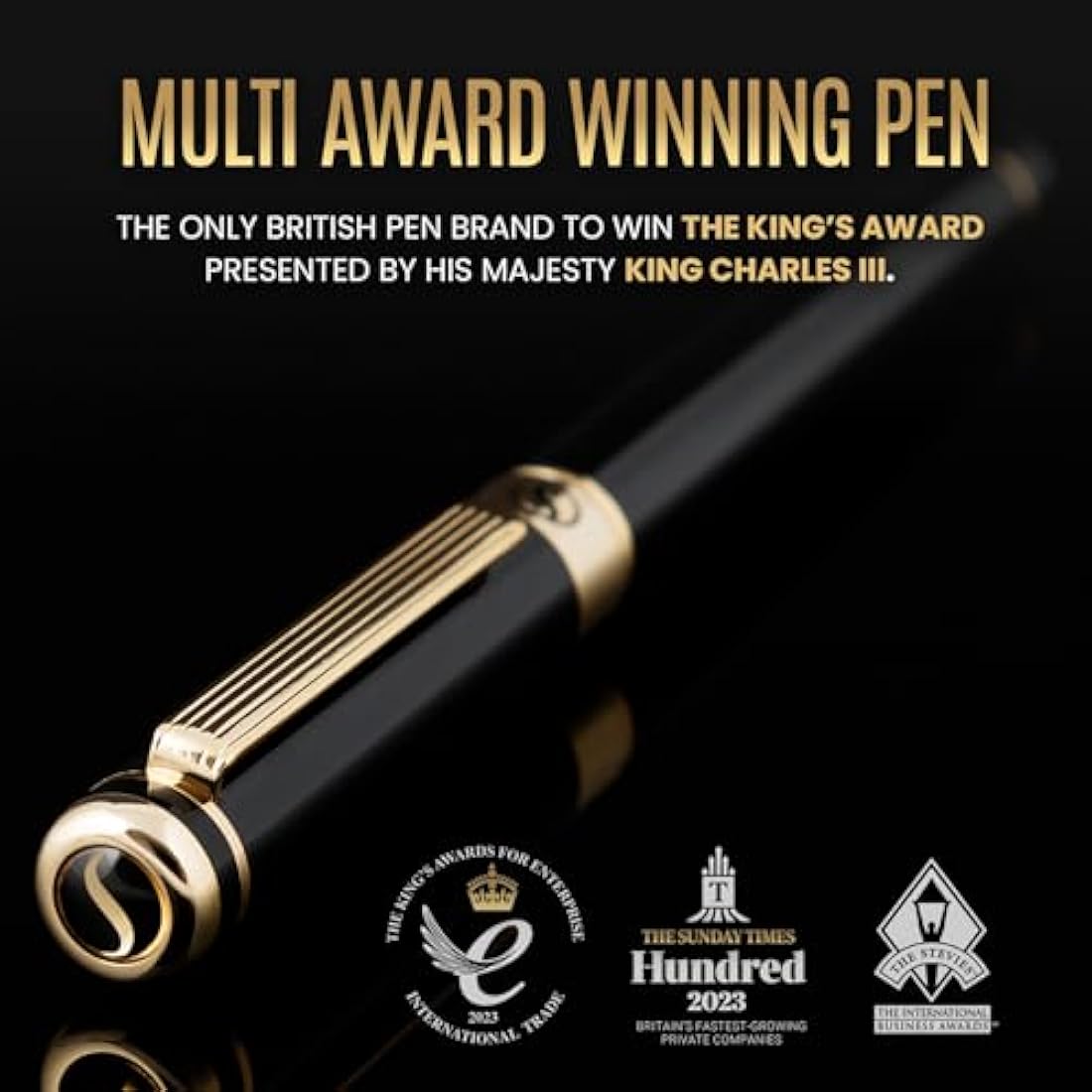 Scriveiner Black Lacquer Fountain Pen Stunning Pen, Real Gold Plating, Schmidt Gilded Nib (Fine), Best Pen Gift Set for Men & Women, Professional, Executive, Office, Nice Pens