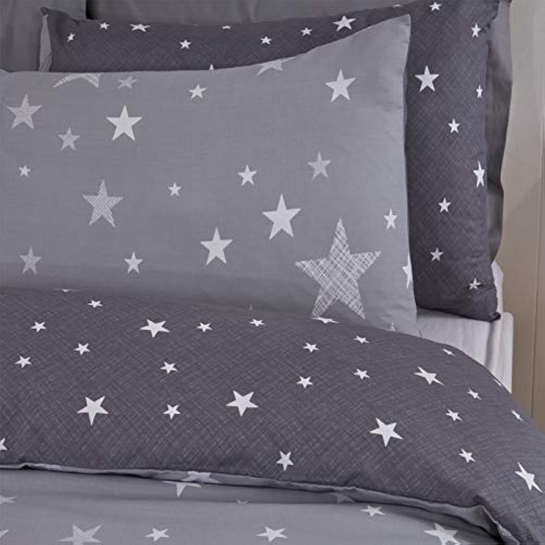 Dreamscene Galaxy Stars Duvet Cover with Pillowcase Kids Reversible Charcoal Bedding Set, Silver Grey,2 pieces, Single