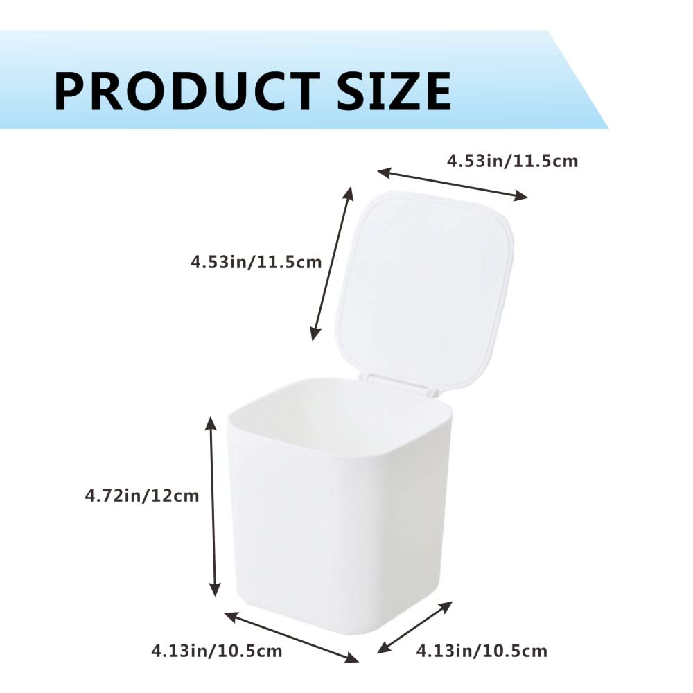 PingYanXing Desktop Bin Plastic Desktop Trash Bin Mini Desktop Wastebasket with Lid for Home Bedroom Kitchen Countertop Office - White