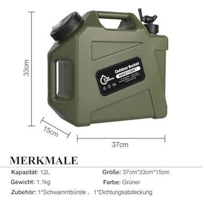 SISKEYCOOC 12L Portable Water Canister with Tap, BPA-Free Water Container, Green Water Tank, Water Spout, Multifunctional Water Container for Camping, Outdoor, Emergency Transport